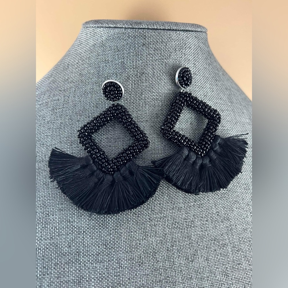Beaded Tassel Triangle Earrings New